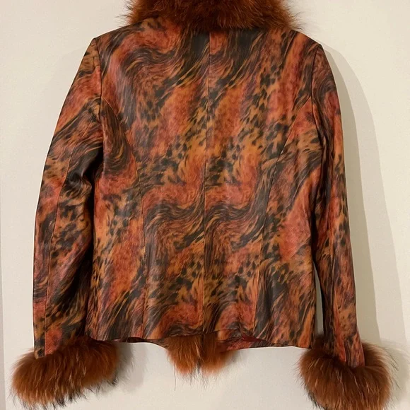 CACHE Leather Jacket with Real Fur Size 6 Very Rare - Picture 2 of 15